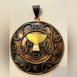 Mayan’s Vintage 1950’s Collectors Artisan Bronze/Copper Mayan Medallion 3.25”